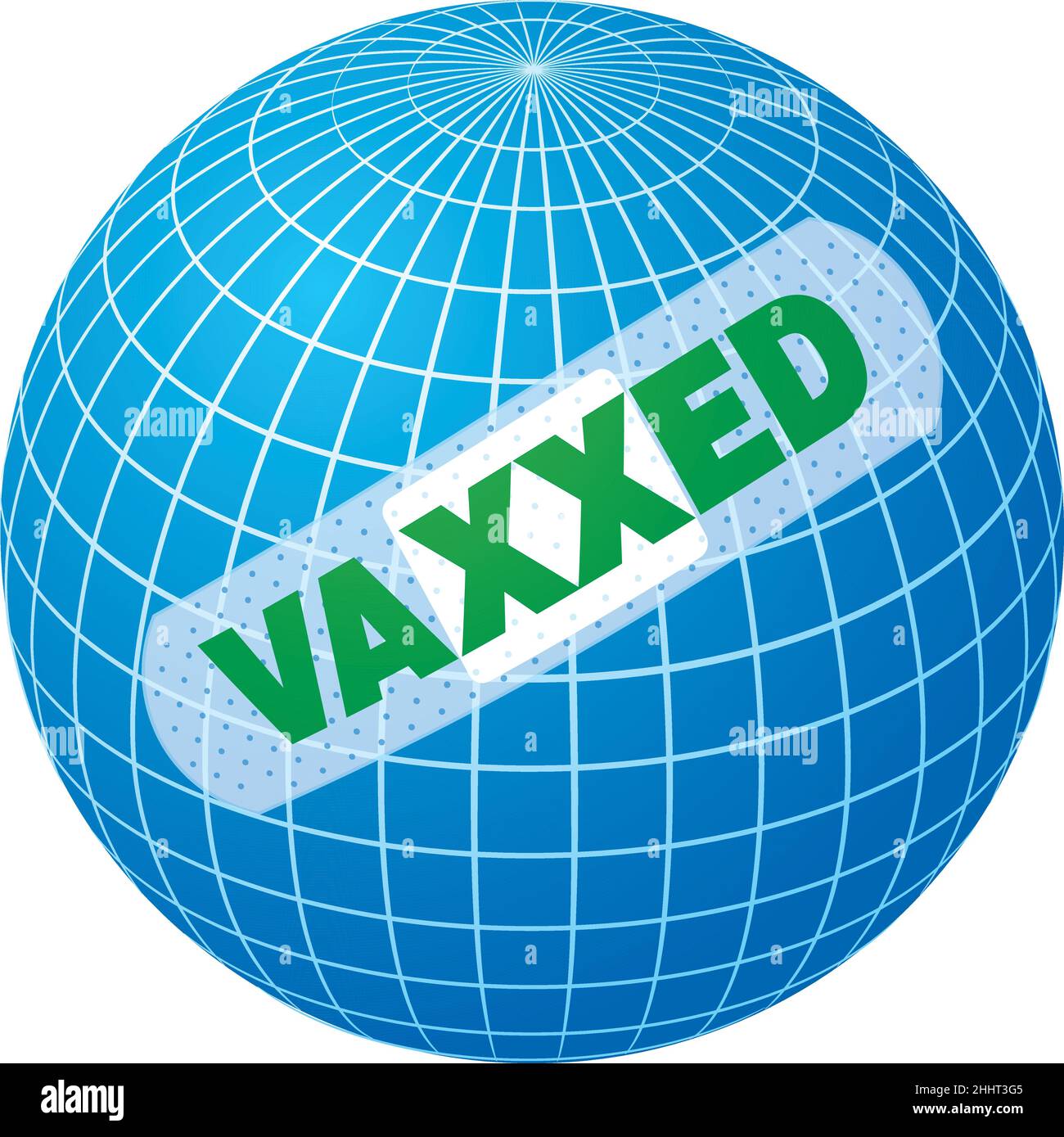 Vaccination Covid du monde.Vacciné pour aider à réduire le risque de contracter le coronavirus Covid-19.Globe vectoriel avec bracelet. Illustration de Vecteur