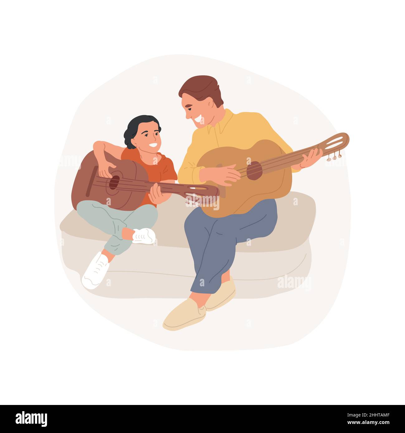 Illustration du vecteur de concept abstrait de la classe de guitare.Cours de guitare après l'école, cours de musique, camp d'été, programme de jour de PA, développement de la créativité,art éducation, garderie métaphore abstraite. Illustration de Vecteur