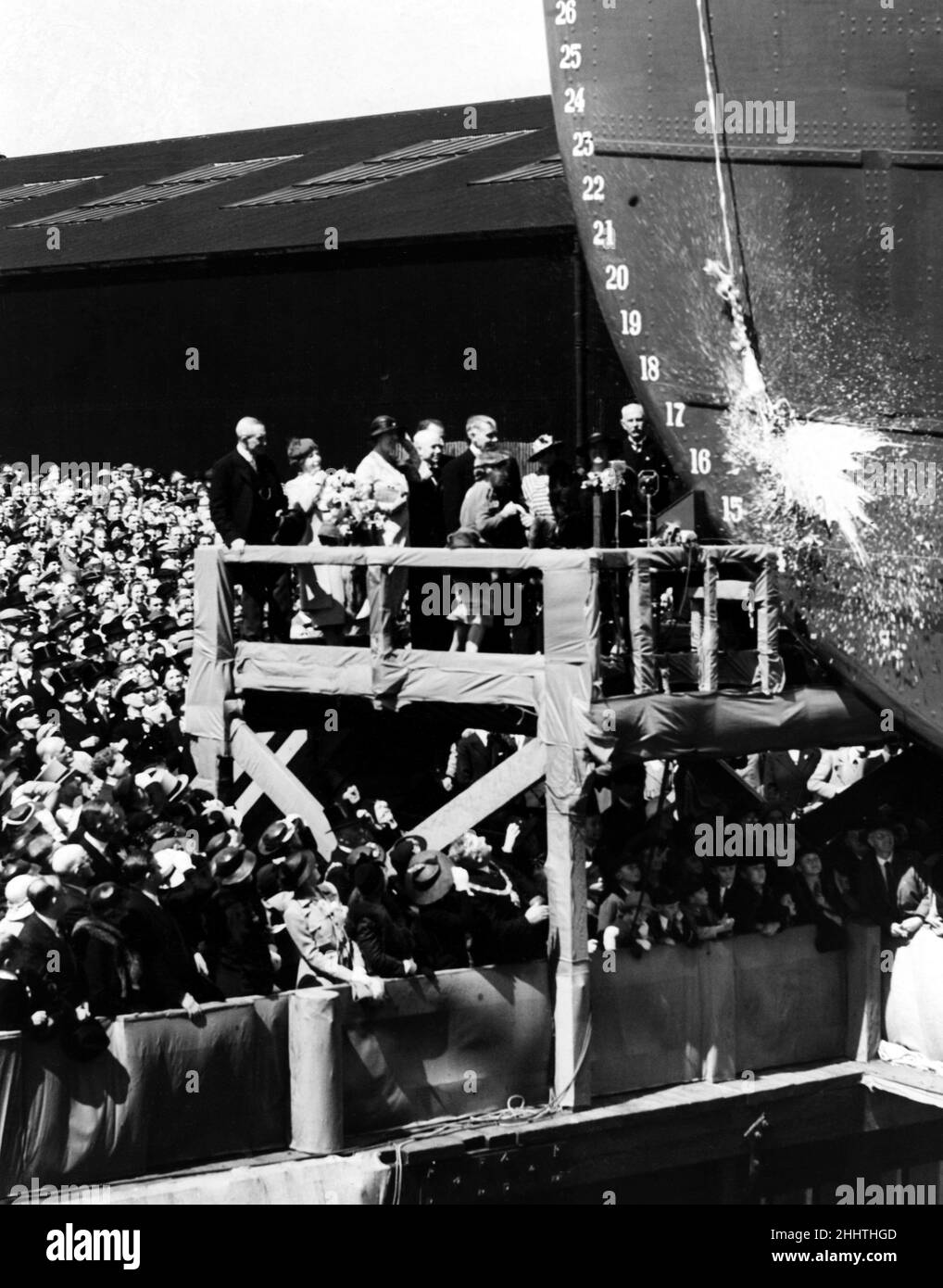 Lancement de la RMS Mauretania, au chantier Cammell Laird à Birkenhead.28th juillet 1938. Banque D'Images