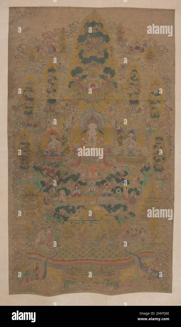 Mandala lamaïque 17th siècle Tibet.Mandala Lamaiste.Tibet.17th siècle.Rouleau suspendu; imprimer avec de la peinture.Peintures Banque D'Images