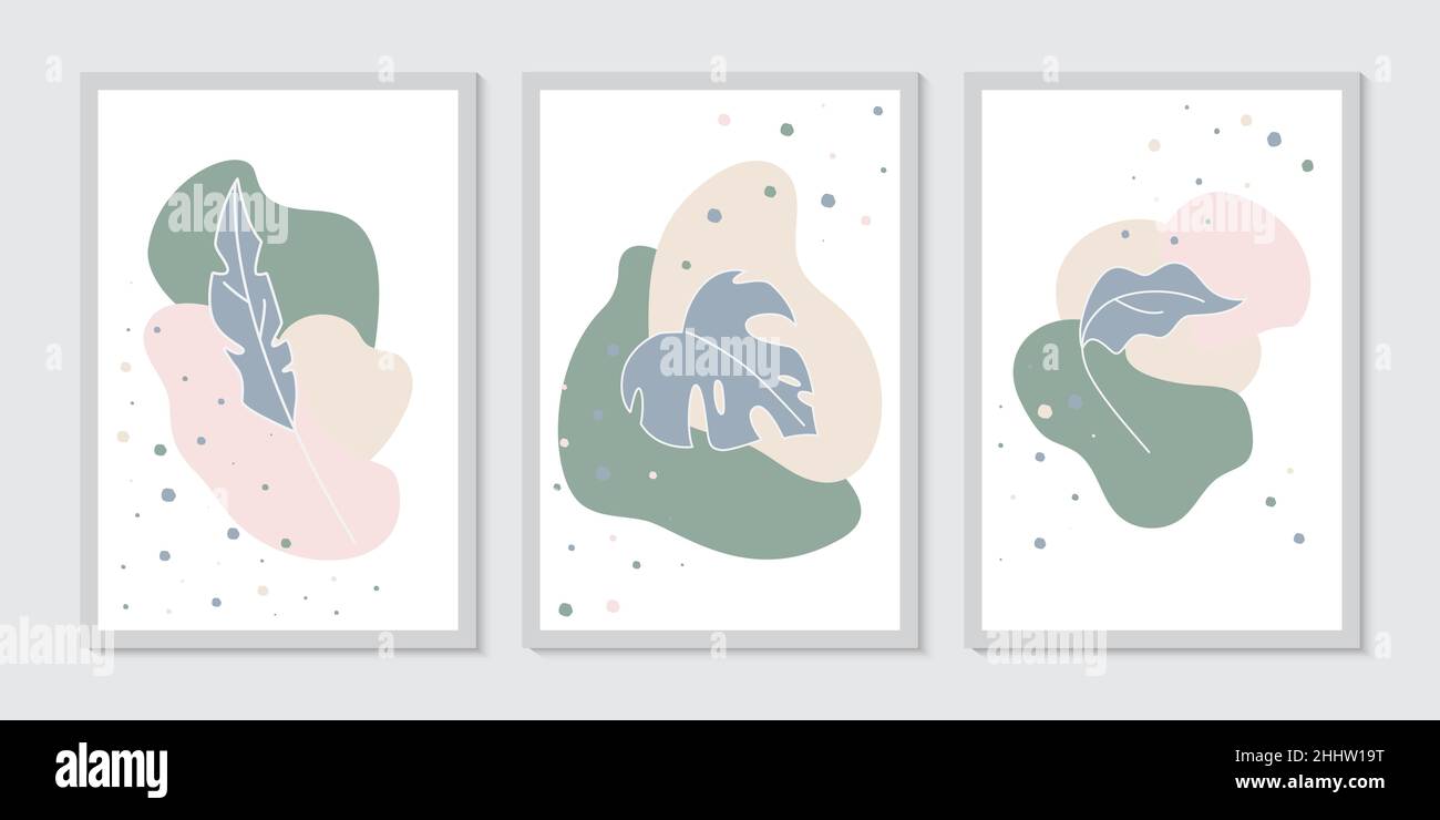 Papier peint pour plantes d'art mural botanique pour l'impression.Concept de feuillage vert avec conception géométrique minimale.Illustration vectorielle Illustration de Vecteur