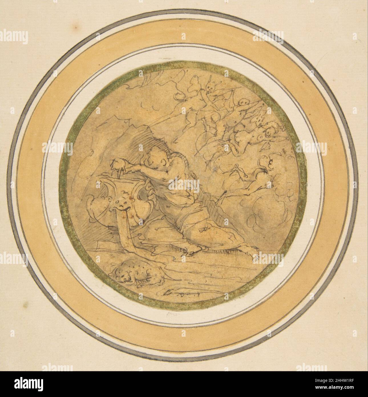 Allégorie de l'oubli ca.1570 Giorgio Vasari Italien les deux croquis rapides avec l'allégorie de l'oubli (suivant no67.95.3) et l'allégorie du sommeil (suivant n°67.95.4) ont été exécutés en stylo et encre brune par l'artiste et historien de la Renaissance Giorgio Vasari d'une manière rapide et spontanée pour enregistrer ses idées pour un plafond ou une décoration murale.En 1981, Julian Kliemann a fait remarquer que les dessins allégoriques de Vasari dans le Metropolitan Museum of Art correspondent à deux sections d'une décoration de plafond d'une chambre (éventuellement pour Francesco I de' Medici) planifiée par Vincenzo Borghini dans un Banque D'Images