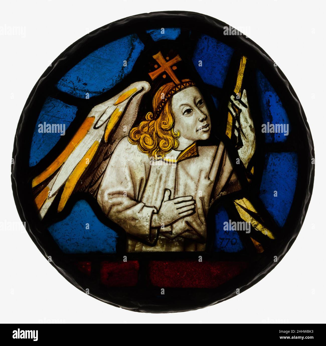 Cocarde avec un Ange 15th siècle britannique.Cocarde avec un Ange.Britannique.15th siècle.Vitraux.Vitraux Banque D'Images