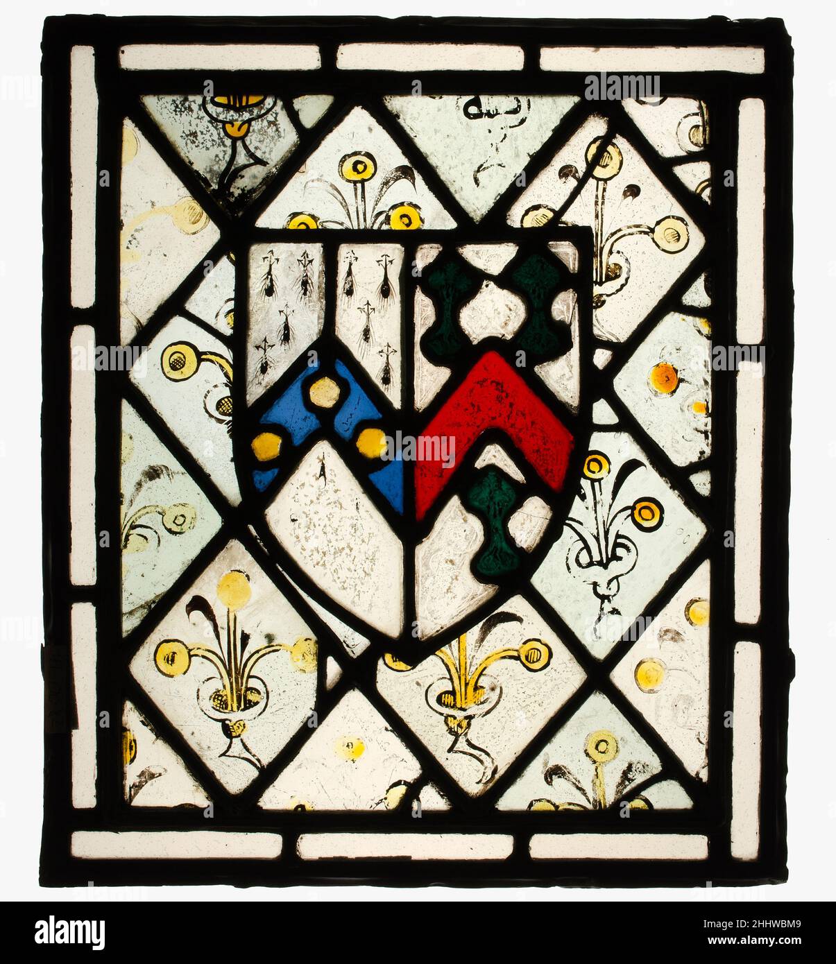 Panneau avec bouclier héraldique de Johnson ca.1500 Anglais.Panneau avec bouclier héraldique de Johnson.Britannique. CA.1500. Vitraux.Vitraux Banque D'Images