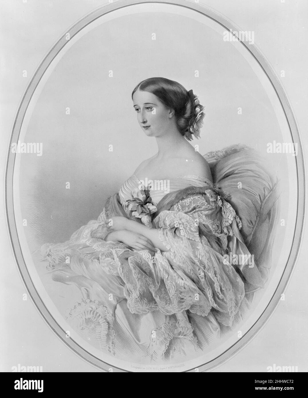 Portrait de l'impératrice Eugénie, après Winterhalter 19th siècle Léon Alphonse Noël français.Portrait de l'impératrice Eugénie, après Winterhalter 359675 Banque D'Images