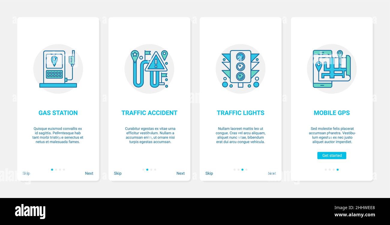 Illustration du vecteur de service de navigation GPS. UX, écran de la page d'application mobile d'intégration de l'interface utilisateur avec station-service de ligne, alerte d'accident de transport de voiture lo Illustration de Vecteur