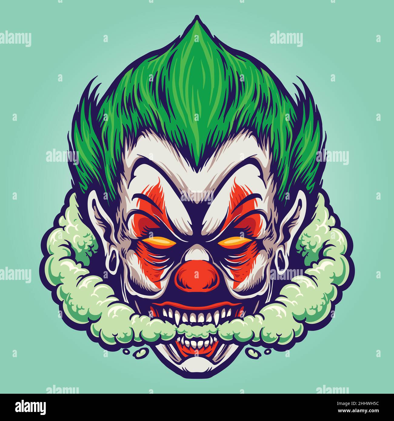 Head Joker Smoking joint Cloud Vector illustrations pour votre travail logo, t-shirt de mascotte, autocollants et étiquettes, poster, cartes de vœux Illustration de Vecteur