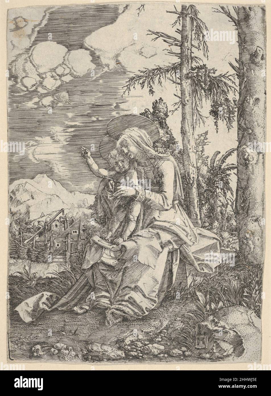 La Vierge à l'enfant bienheureux dans un paysage Albrecht Altdorfer allemand.La Vierge à l'enfant béant dans un paysage 429728 Banque D'Images