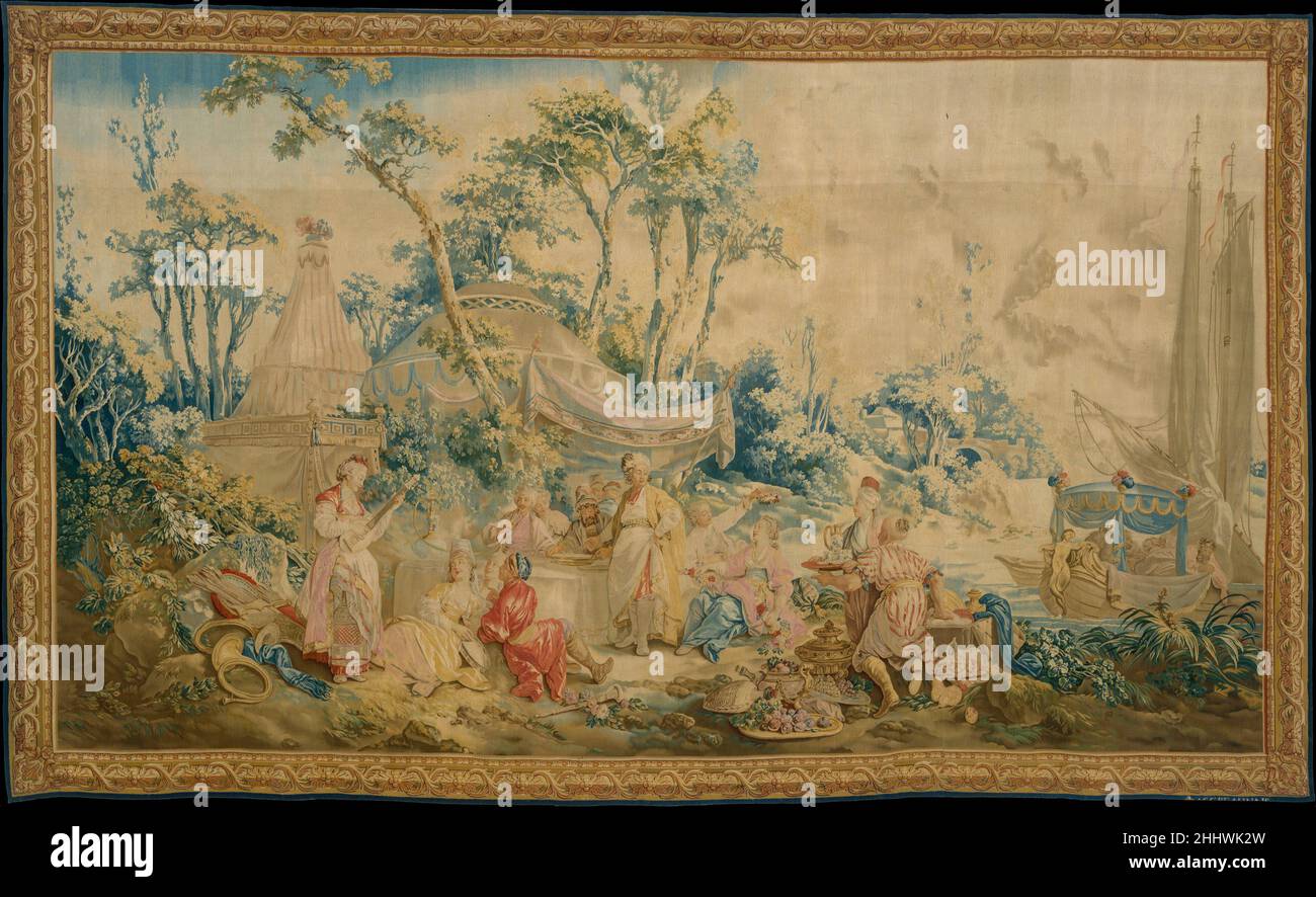 Le RePast de l'ensemble des divertissements russes conçu 1767–69, tissé 1771–72 Beauvais.The RePast de The Set of Russian Entertainments.Français, Beauvais. Conçu de 1767 à 69, tissé de 1771 à 72.Laine, soie (20-22 gauchissement par pouce, 7-9 par cm).Textiles-tapisseries Banque D'Images