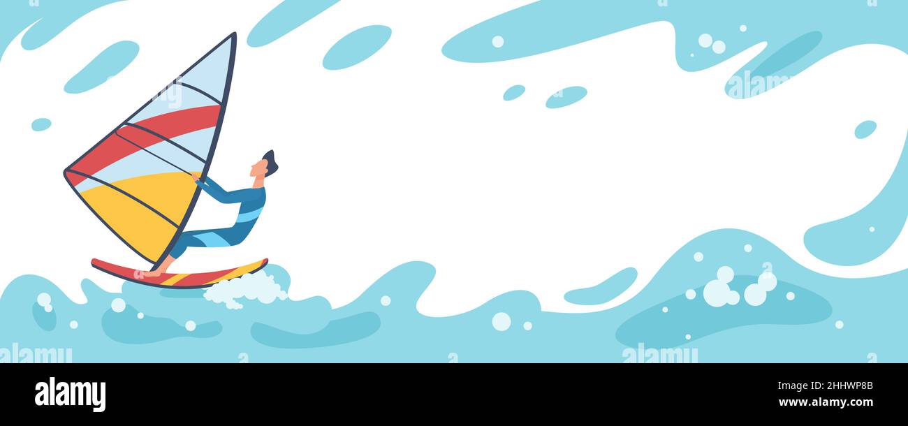 Illustration du vecteur de voyage d'été.Dessin animé jeune sportif surfeur personnage de l'homme sur la mer ou l'océan de grandes vagues de surf, surf paradis de plage, extre Illustration de Vecteur