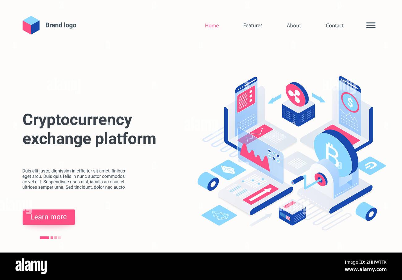 Illustration vectorielle isométrique de la plate-forme de change de devises Crypto.Caricature 3D analyse de la finance numérique de la technologie financière moderne de crypto-monnaie, fi Illustration de Vecteur