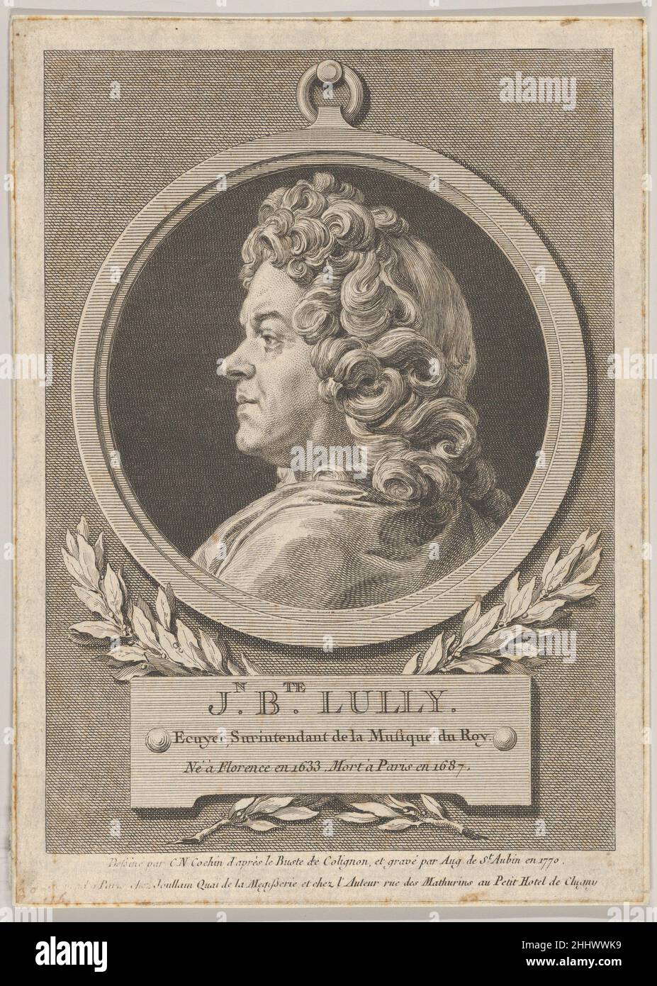 Portrait de Jean-Baptiste Lully 1770 Augustin de Saint-Aubin Français.Portrait de Jean-Baptiste Lully 423540 Banque D'Images