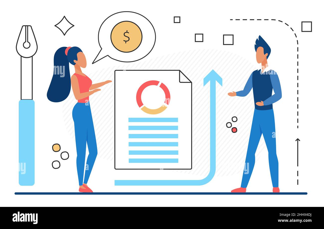 Analyse financière réussite travail d'équipe, illustration du vecteur de croissance financière.Caricature hommes d'affaires analyse des graphiques pour augmenter les bénéfices, bussin réussi Illustration de Vecteur