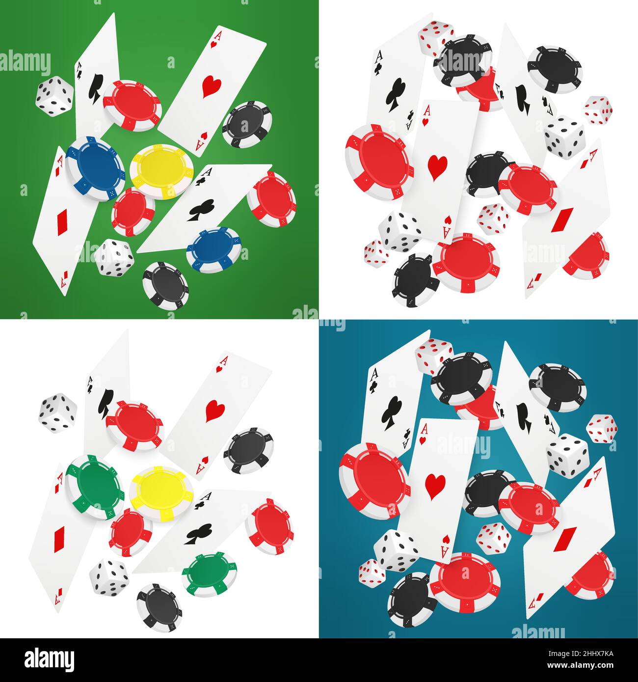 Chute réaliste de cartes de casino, jetons et as illustration de vecteur. Collection de bannières de casino en ligne Illustration de Vecteur
