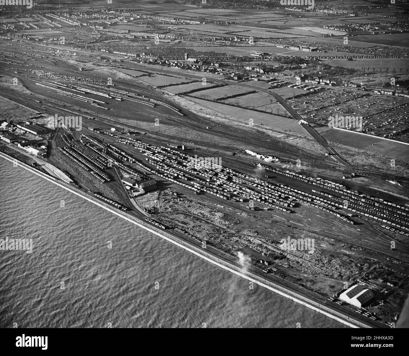 Vue aérienne des cours de marshalling de Hull Circa 1950 Banque D'Images