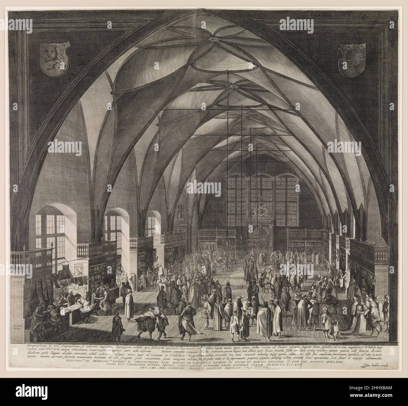 Vue intérieure de la salle Vladislav au château de Prague pendant la foire annuelle 1607 Aegidius Sadeler II Netherlandish.Vue intérieure de la salle Vladislav au château de Prague pendant la foire annuelle 409008 Banque D'Images