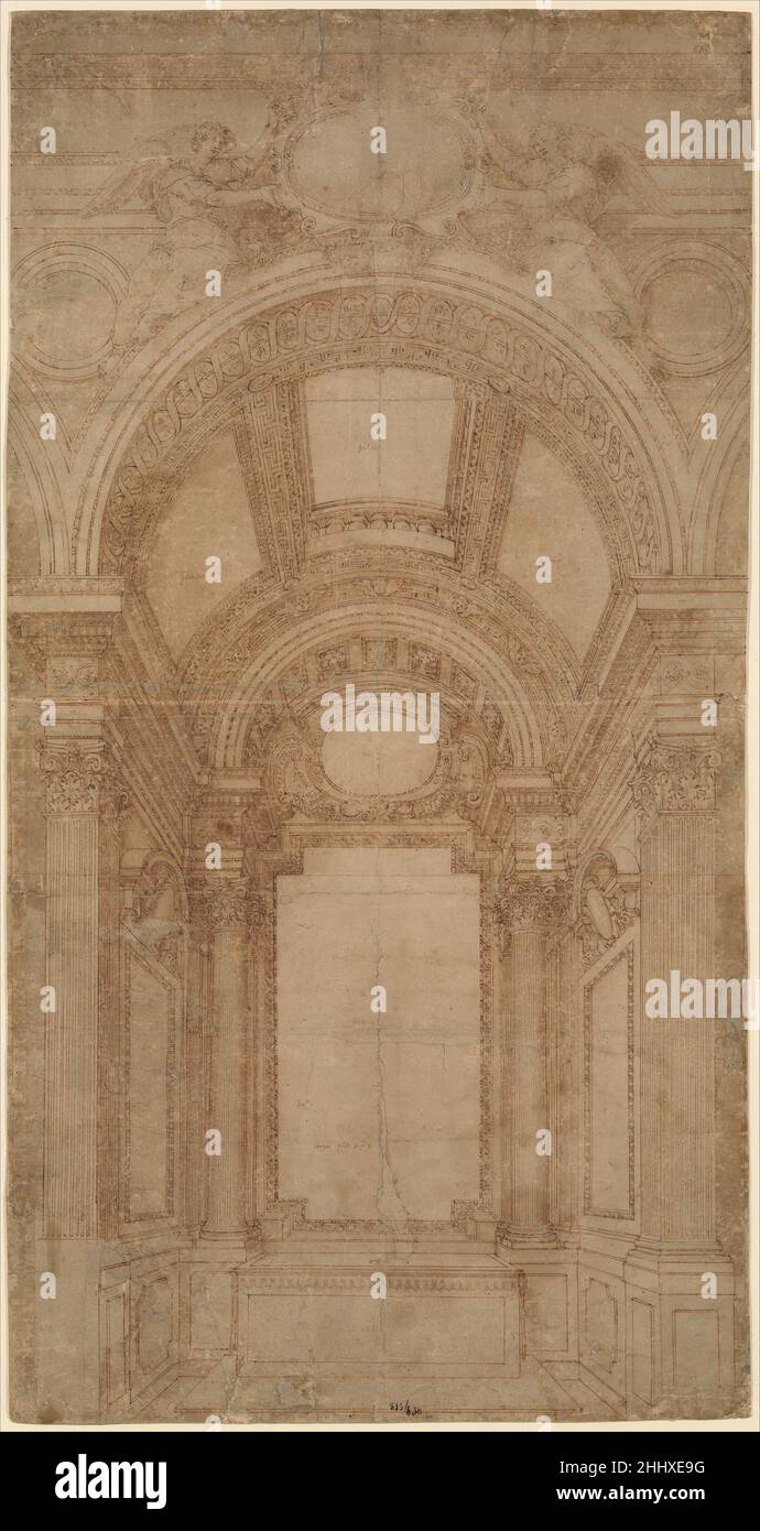 Conception d'une chapelle élaborée à voûtes en tonneau 1481–1536 attribuée à Baldassare Tommaso Peruzzi Italian.Conception d'une chapelle élaborée voûtée par un tonneau 345819 Banque D'Images