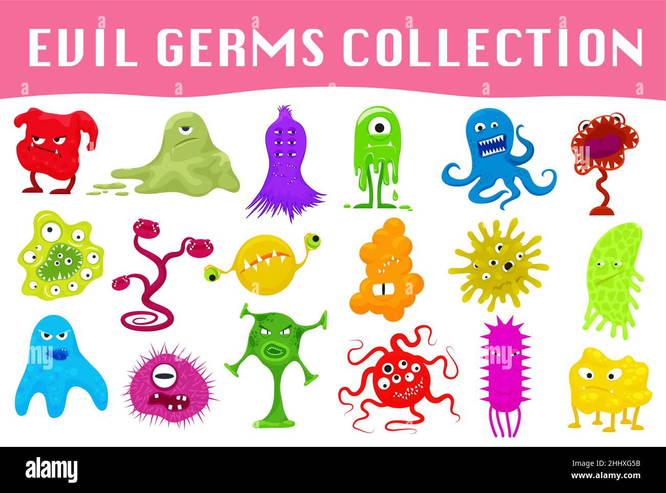 Ensemble de dessin animé germes en colère, virus, microbes et monstres illustration vectorielle Illustration de Vecteur
