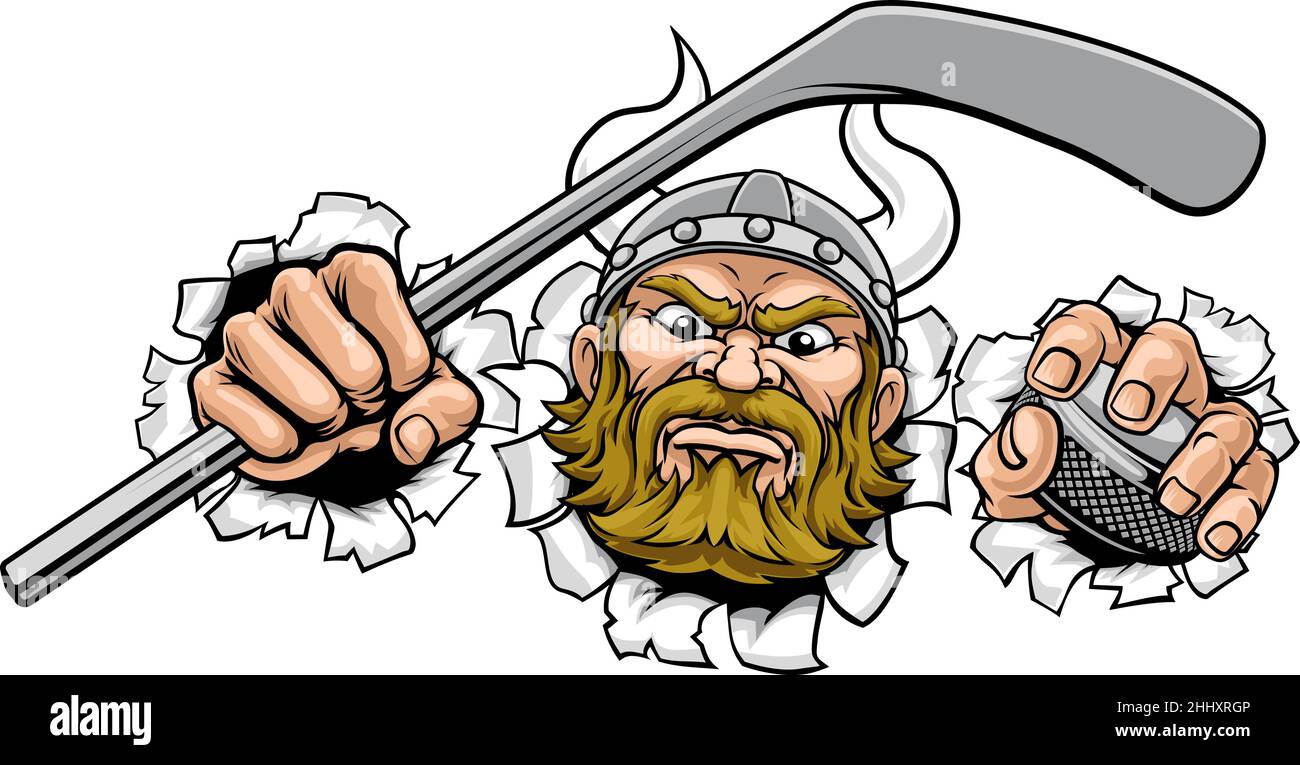 Viking Ice Hockey Sports Mascot Cartoon Illustration de Vecteur