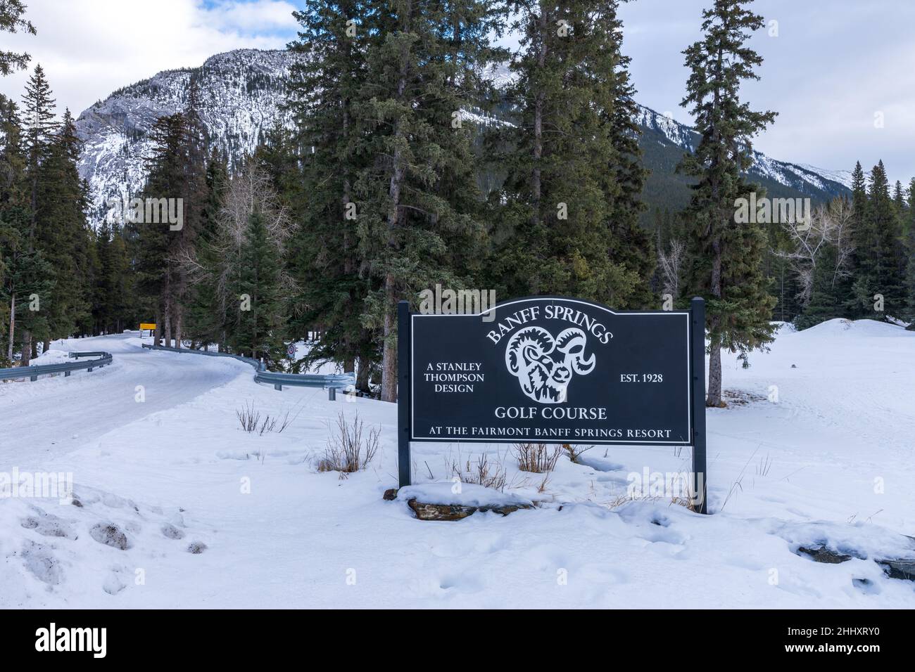 Parcours de golf Fairmont Banff Springs en hiver.Parc national Banff, Rocheuses canadiennes. Banque D'Images