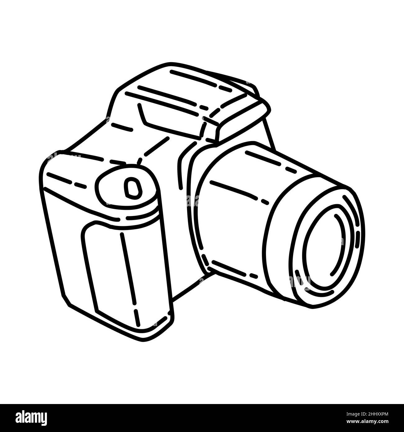 Appareil photo numérique fait partie du vecteur de jeu d'icônes dessinées à la main pour les appareils électroniques pour le bureau. Illustration de Vecteur