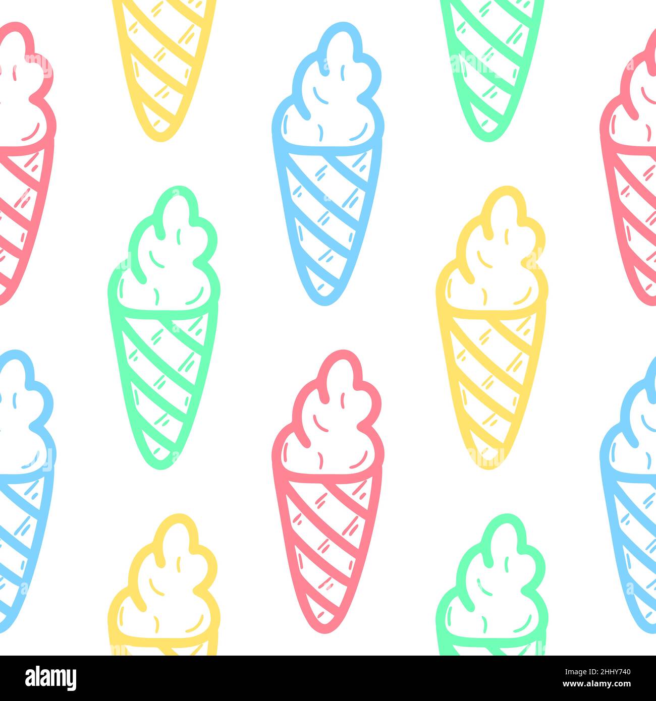 Motif crème glacée multicolore sans couture sur fond blanc Illustration de Vecteur