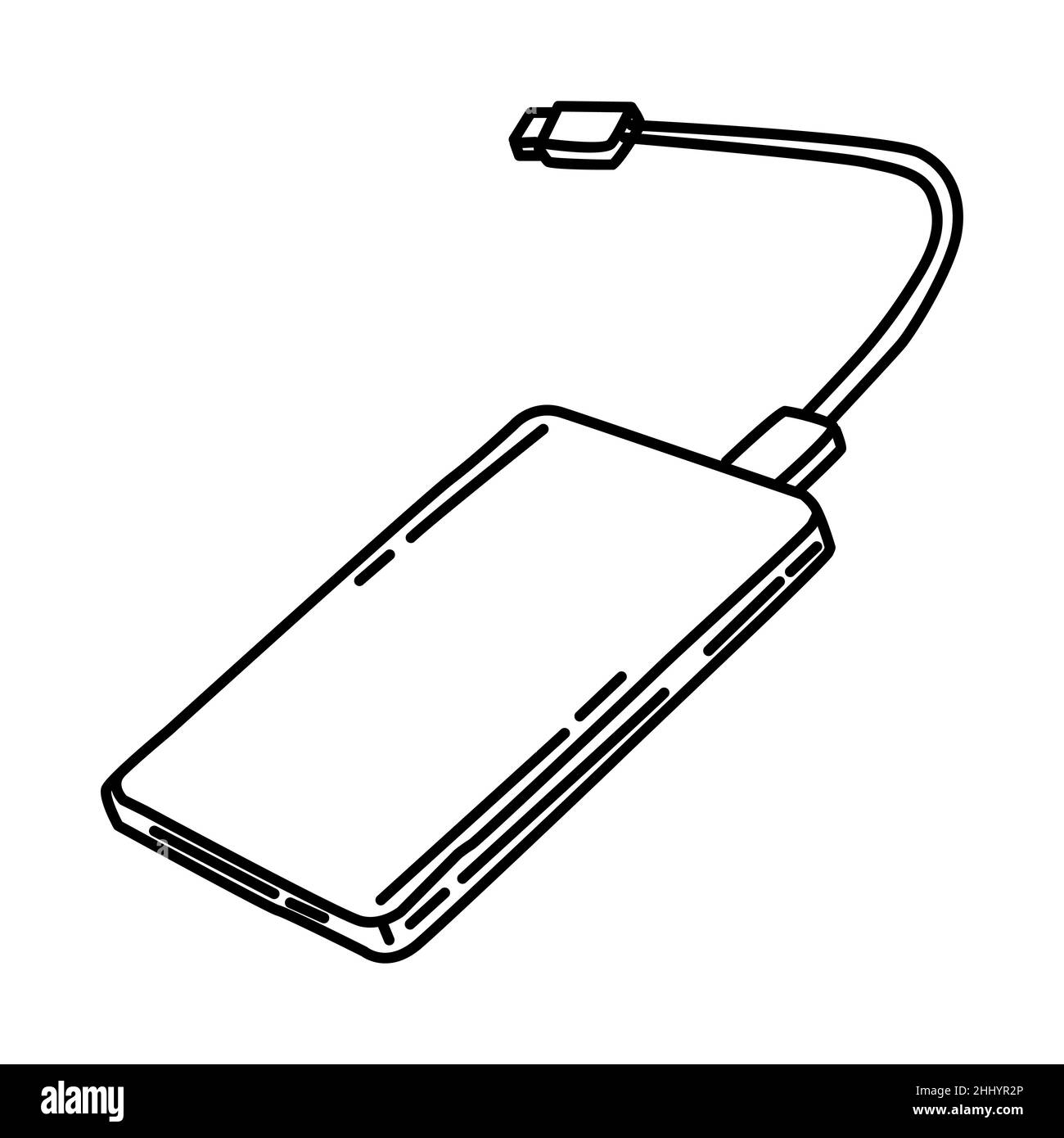 Disque dur partie externe du vecteur de jeu d'icônes dessinées à la main pour le périphérique électronique pour le bureau. Illustration de Vecteur
