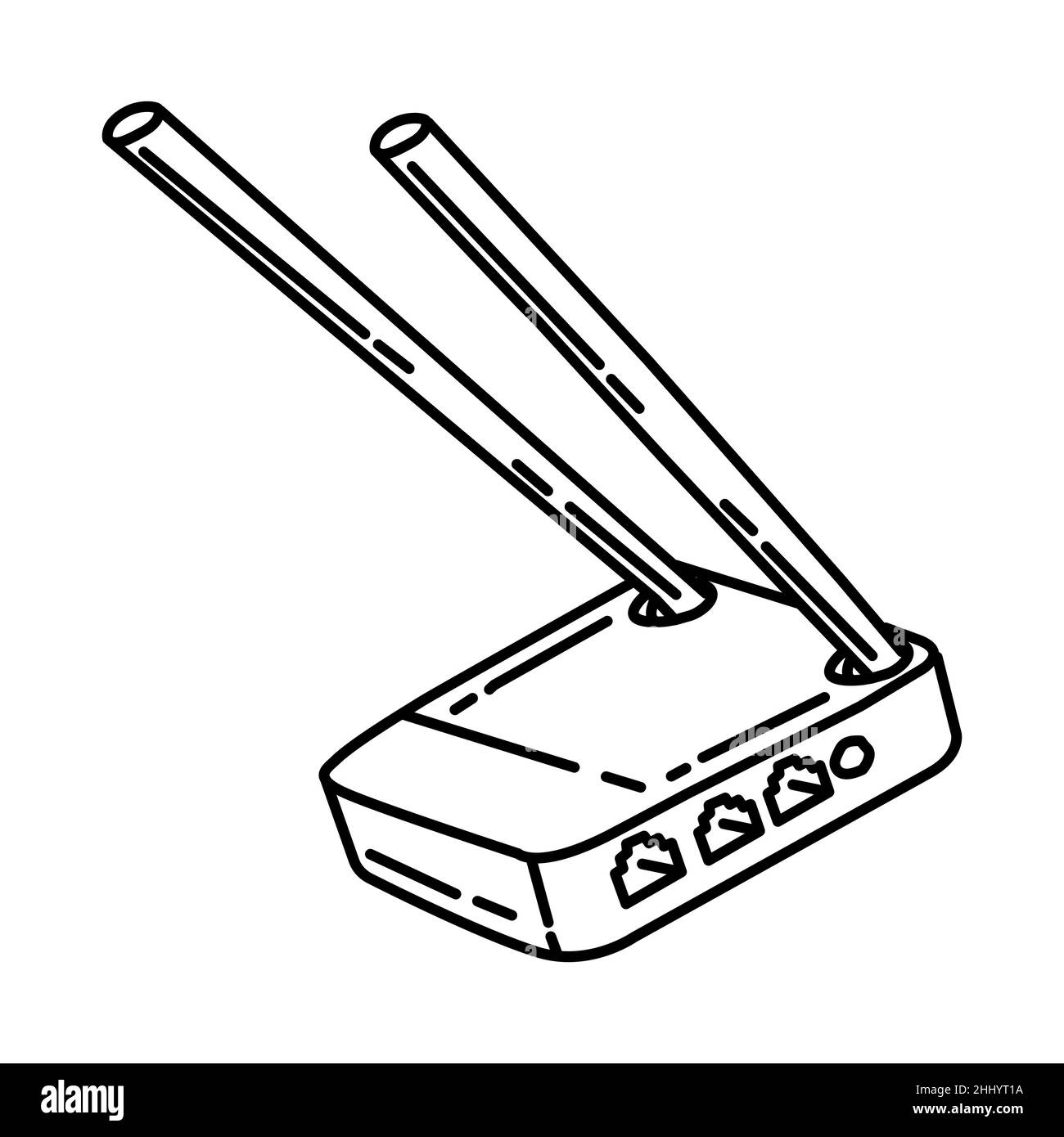 Mini routeur fait partie du vecteur de jeu d'icônes dessinées à la main pour les appareils électroniques pour le bureau. Illustration de Vecteur