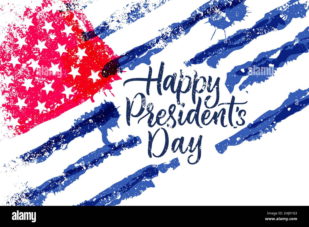 Happy Presidents Day lettrage calligraphique dessiné à la main sur fond de drapeau USA aquarelle.Illustration vectorielle pour une carte de vœux, une bannière de vacances ou une publication Illustration de Vecteur