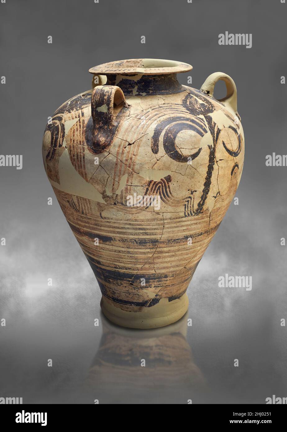 Poterie mycénienne .Bocal de Piriforme avec motif de papyrus floral répété, 1500-1450 av. J.-C., cimetière Mycenaean de Dendra.Musée archéologique de Nafplio..AG Banque D'Images