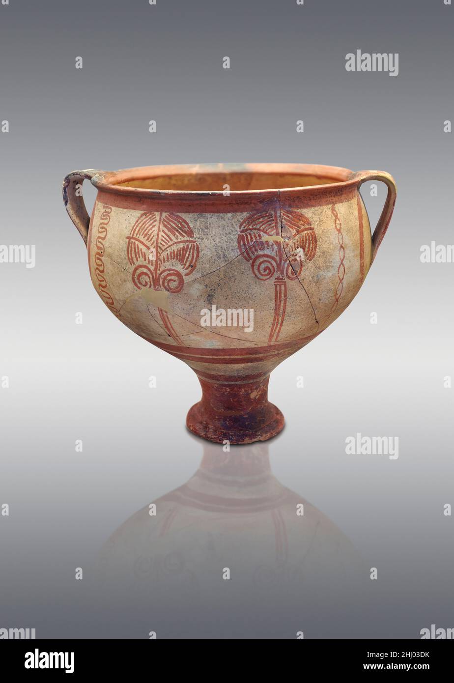 Poterie mycénienne - cratère en terre cuite avec conception fluide papyrus, tombeau de chambre B, 1350-1300 BC Nafplion Evangelistria.Musée archéologique de Nauplie Banque D'Images