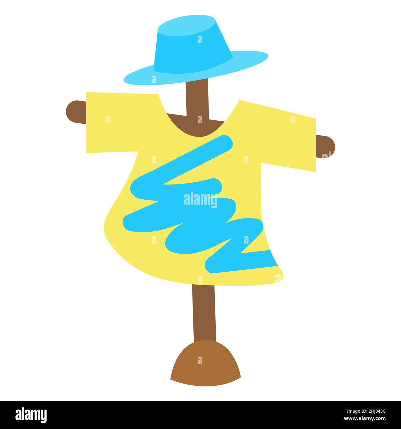 Scarecrow pour le jardin et la ferme, illustration vectorielle de style dessin animé plat.Imprimer pour les livres pour enfants, paquet d'autocollants, magazines, boutiques, design et décor Illustration de Vecteur