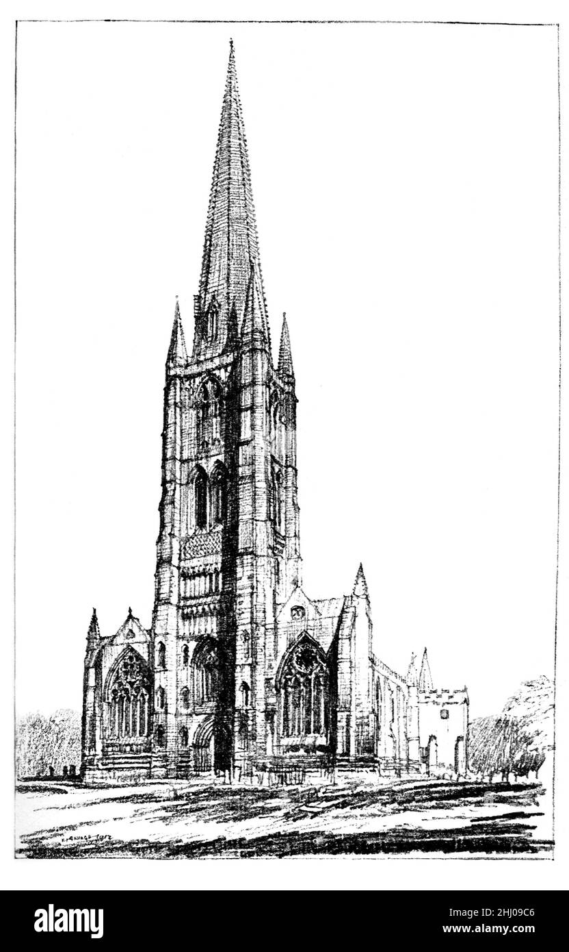 Illustration en noir et blanc; Grantham Church, Lincolnshire; dessin au crayon par Frederick Landseer Maur Griggs Banque D'Images