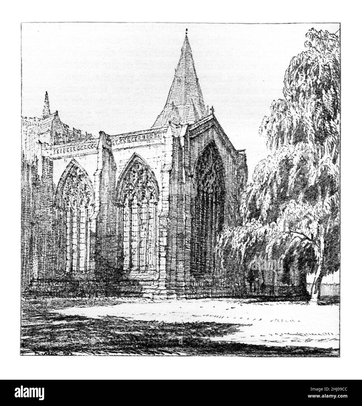 Illustration en noir et blanc; North Transcept, église St Denis, Sleaford, Lincolnshire.Dessin au crayon par Frederick Landseer Maur Griggs Banque D'Images