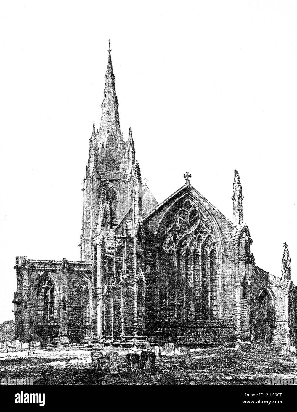 Illustration en noir et blanc; Heckington Church, Lincolnshire.Dessin au crayon par Frederick Landseer Maur Griggs Banque D'Images