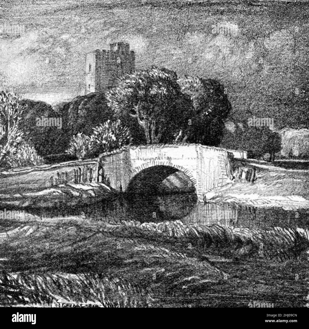 Illustration noir et blanc ; South Kyme, Linconshire.Dessin au crayon par Frederick Landseer Maur Griggs Banque D'Images