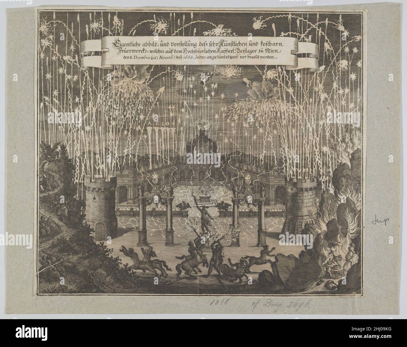 Feux d'artifice célébrant le mariage de l'empereur Léopold I et Marguerite, Vienne 1666 après 1666 Melchior Küsel.Feux d'artifice célébrant le mariage de l'empereur Léopold I et Marguerite, Vienne 1666 698760 Banque D'Images