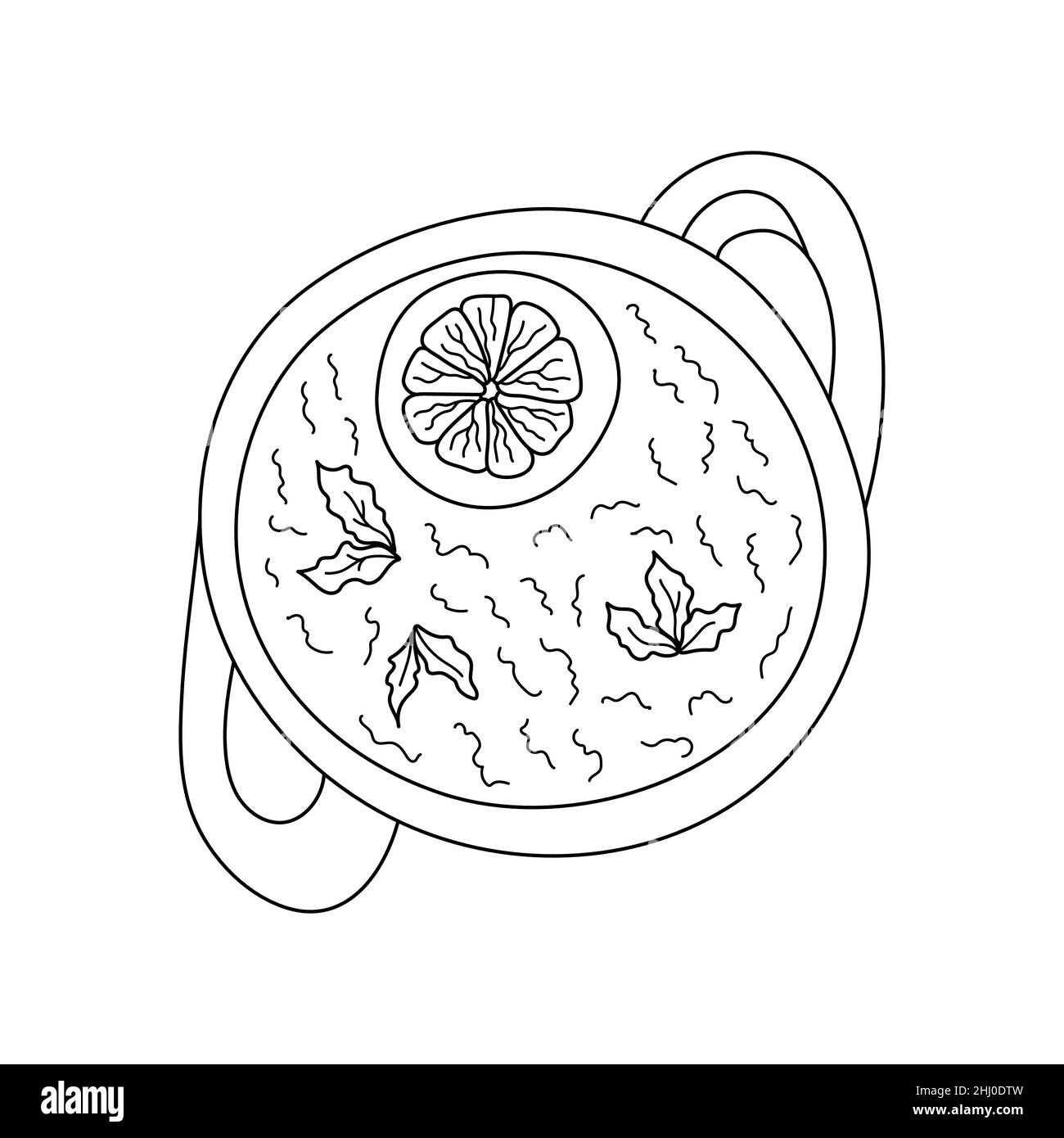 Soupe grecque traditionnelle végétarienne avec lentilles.Illustration vectorielle dessinée à la main.Design pour le menu café, bistrot, restaurant. Illustration de Vecteur