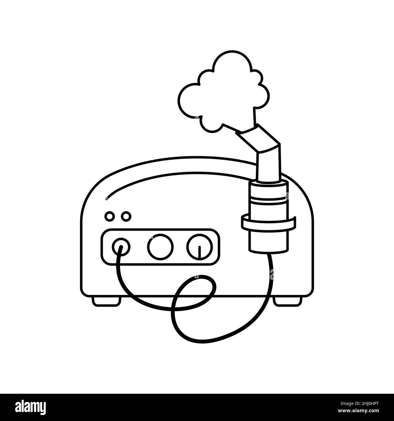 Illustration vectorielle d'un nébuliseur à compresseur.Dispositif médical pour le traitement des poumons.Contour Illustration de Vecteur