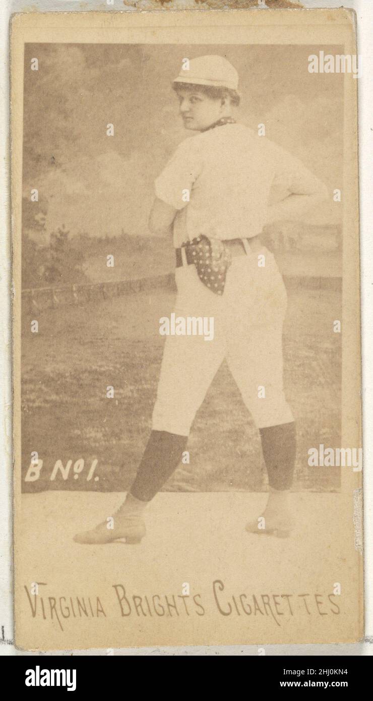 Carte 1, de la série de joueurs de base-ball pour filles (N48, Type 1) pour les cigarettes Virginia Brides 1886 émise par les cartes professionnelles américaines Allen & Ginter de la série de joueurs de base-ball pour filles (N48), émise en 1886 par Allen & Ginter pour promouvoir les cigarettes Virginia Brides et Dixie.Il existe deux types de carte dans la série.Le type 1 montre un joueur de baseball féminin dans un uniforme avec un plastron à pois, et le plus souvent les cartes sont numérotées.Le type 2 représente une joueuse de baseball dans un uniforme standard avec sa position de joueur notée sur l'image.Carte 1, de la série de joueurs de baseball pour filles (N48, Type 1) f Banque D'Images