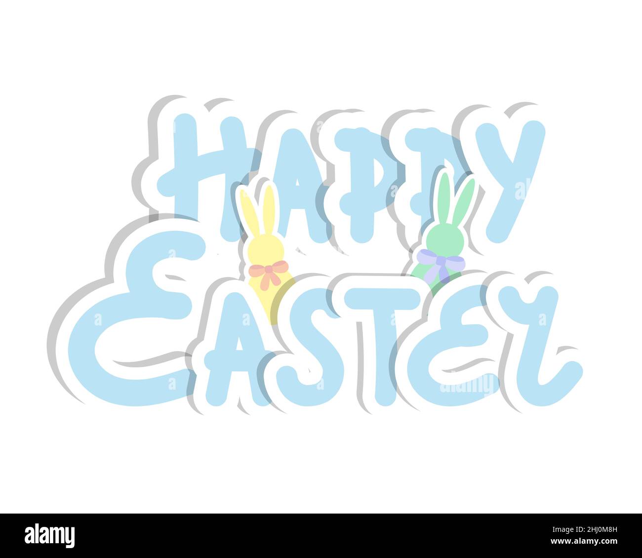 Bon autocollant de Pâques avec lettrage bleu et lapin.Arrière-plan blanc isolé.Illustration vectorielle Illustration de Vecteur