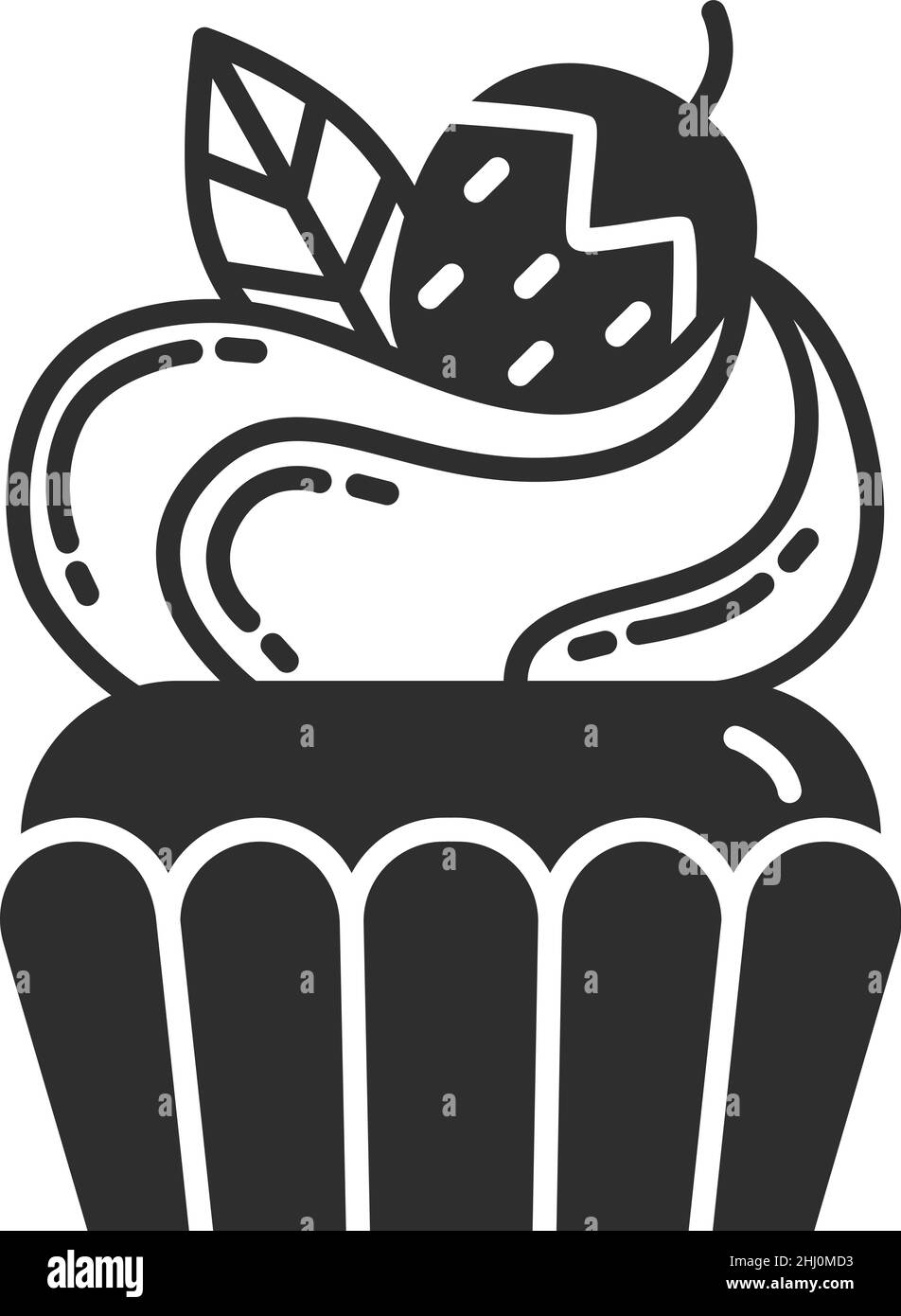 Icône Cupcake.Gâteau sucré avec crème et fruits sur le dessus Illustration de Vecteur