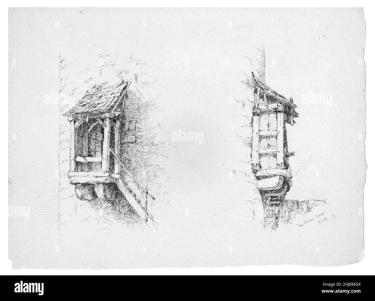 La tour de la prison 1876 Andrew Fisher Bunner.La tour de la prison.Andrew Fisher Bunner (1841-1897).Américain.1876. Traces d'encre noire et de graphite sur papier blanc cassé Banque D'Images