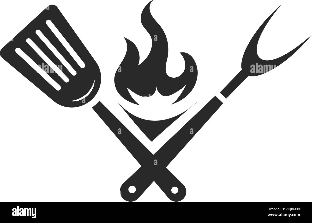 Griller les outils au feu.Logo barbecue noir.Panneau de cuisson de la viande Illustration de Vecteur