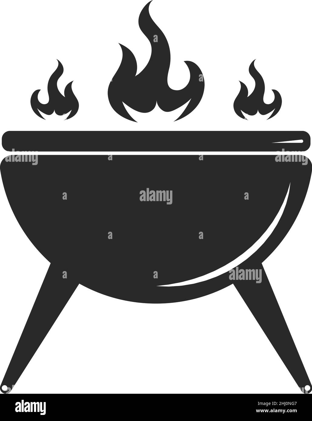 Icône barbecue.Faire griller le bol avec le feu.Vue latérale Illustration de Vecteur