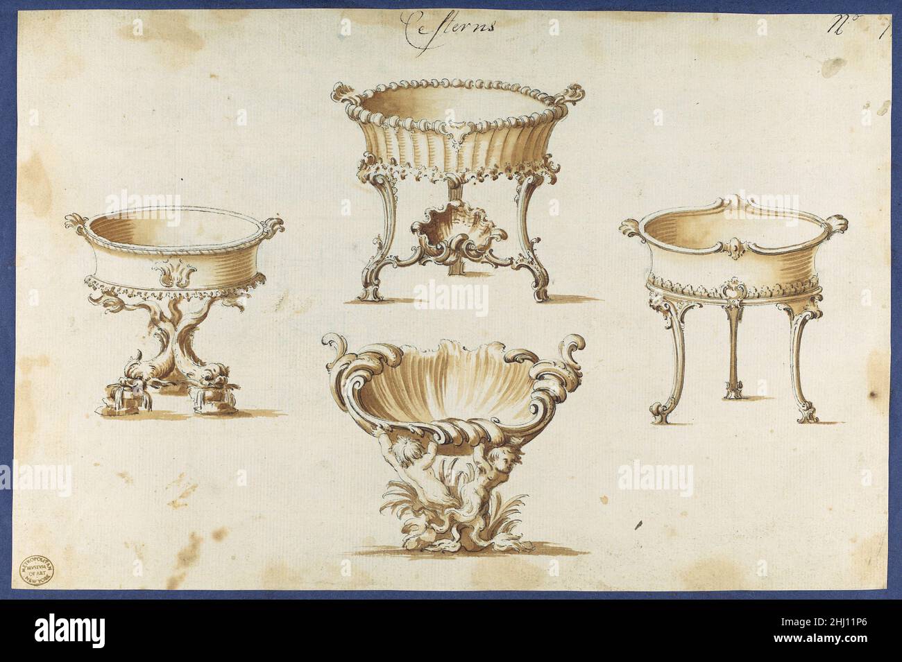 Citernes, de Chippendale Drawing, vol. II 1760 Thomas Chippendale British dessin préparatoire pour le « gentleman and Cabinet Maker's Director » de Thomas Chippendale.Publié à l'envers en tant que plaque CLI dans la troisième édition de 1762, mais créé dès 1760 selon la loi du Parlement sur l'imprimé lui-même.Citernes, de Chippendale dessins, vol. II 390618 Banque D'Images