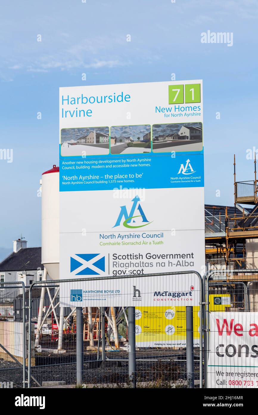 Site de construction de nouvelles maisons accessibles par North Ayrshire Council, Harborside, Irvine, North Ayrshire, Écosse,ROYAUME-UNI Banque D'Images