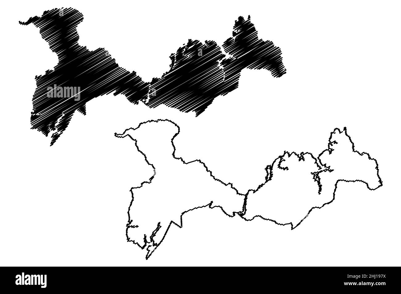 Dias Davila (état de Bahia, municipalités du Brésil, République fédérative du Brésil) carte illustration vectorielle, scribble sketch Dias d'Avila Illustration de Vecteur