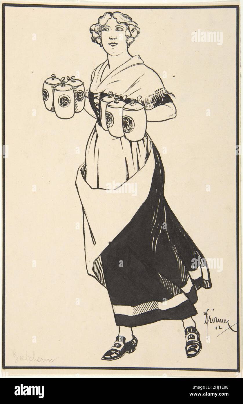 Femme portant des steins de bière 1912 F. Doimer Allemand.Femme portant des steins de bière 335759 Banque D'Images