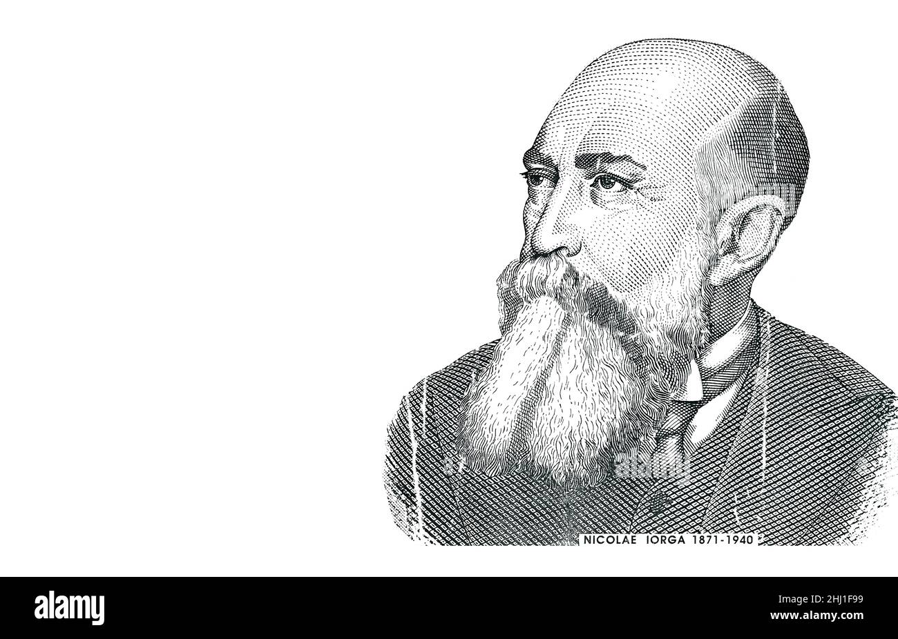 Nicolae Iorga découpé sur l'ancien billet de lei roumain 10000 à des fins de conception Banque D'Images